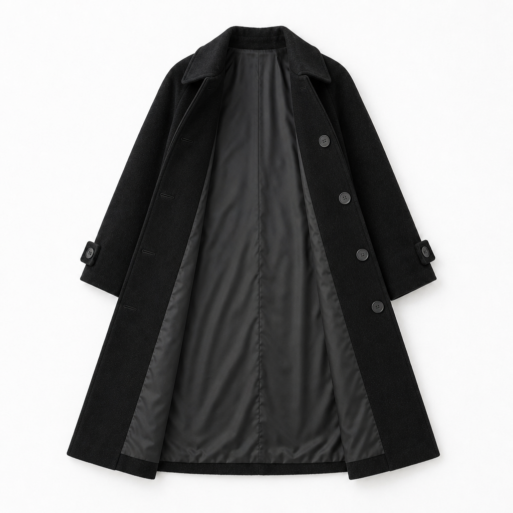 The Beatrice Rounded-Collar Coat - 黑色 - Open-coat flat lay