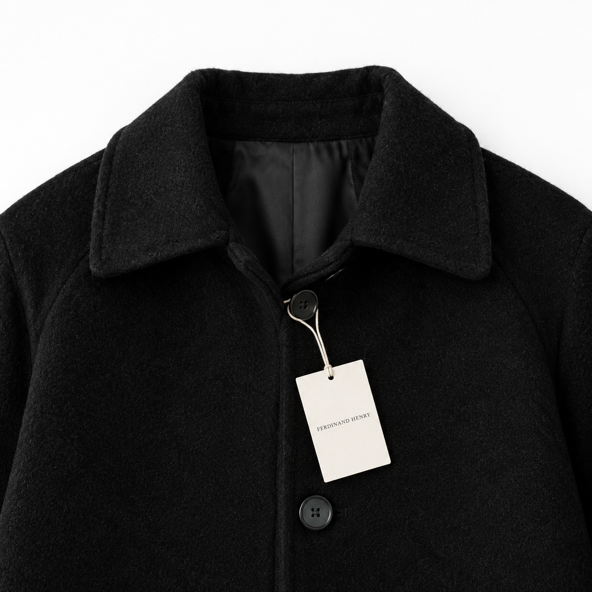 The Beatrice Rounded-Collar Coat - 黑色 - Brand tag concept