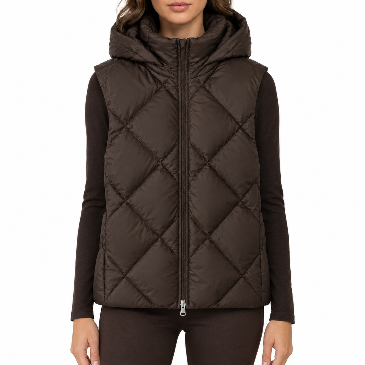 The Iris Quilted Gilet - 深棕色 - natural model
