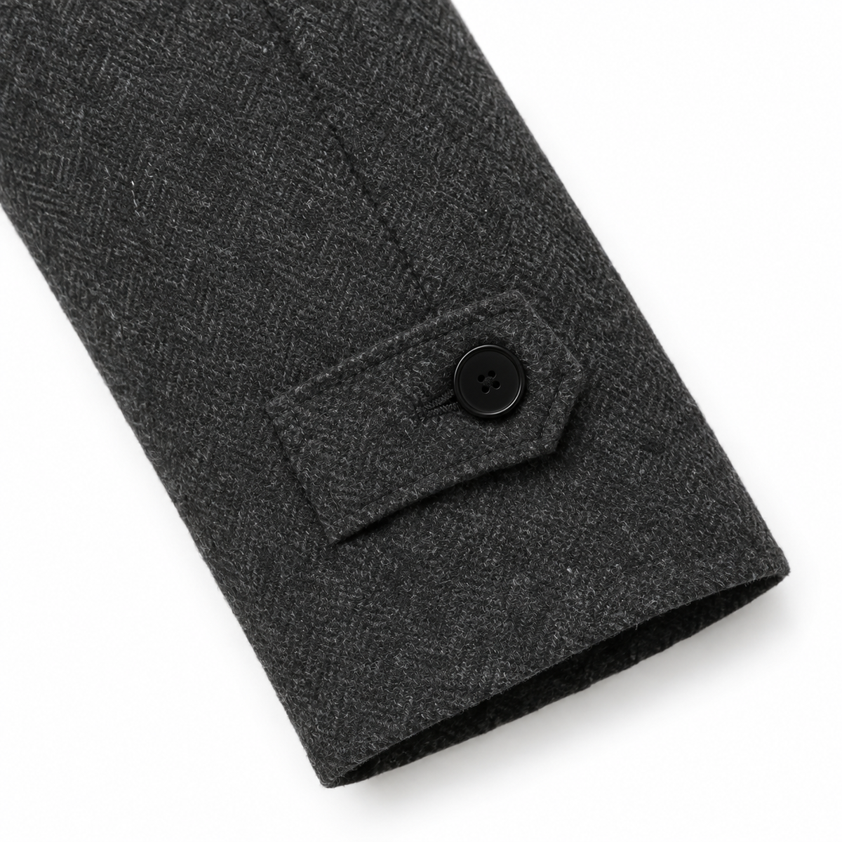 The Eleanor Double-Breasted Long Coat - 深灰色 - cuff tab detail