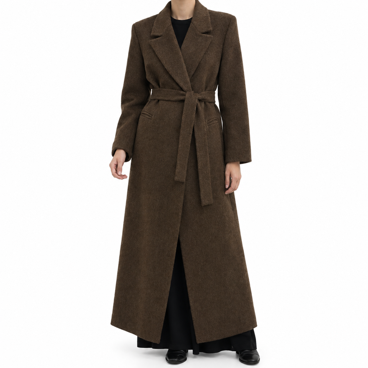 The Florence Belted Tailored Coat - Mocha - Model · accepted