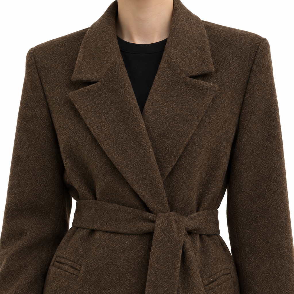 The Florence Belted Tailored Coat - Mocha - Collar and lapels