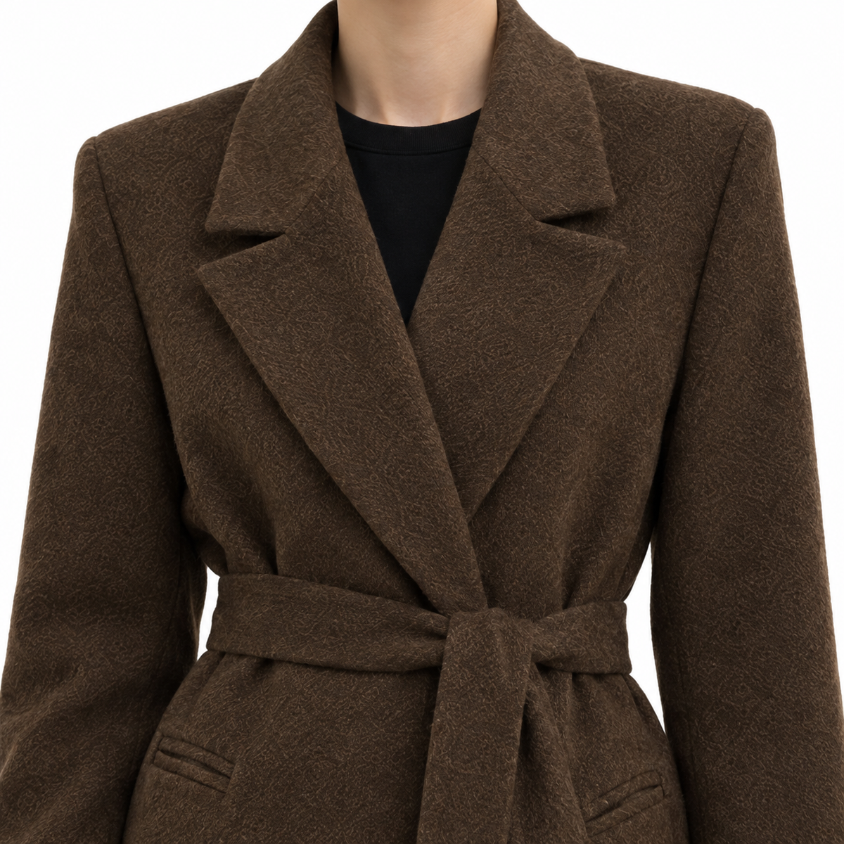 The Florence Belted Tailored Coat - Mocha - Collar and lapels