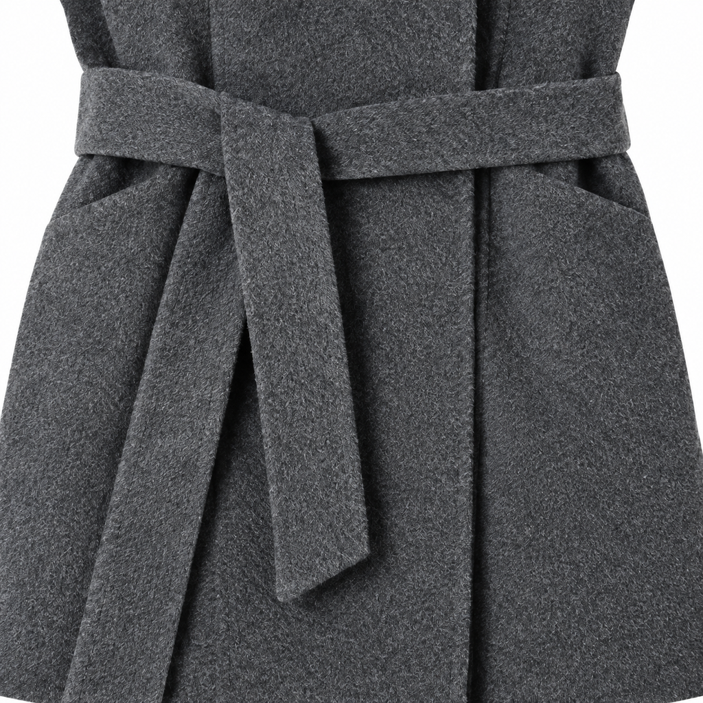 The Harriet Belted Stand-Collar Jacket - 岩雾灰 - Belt and pocket detail
