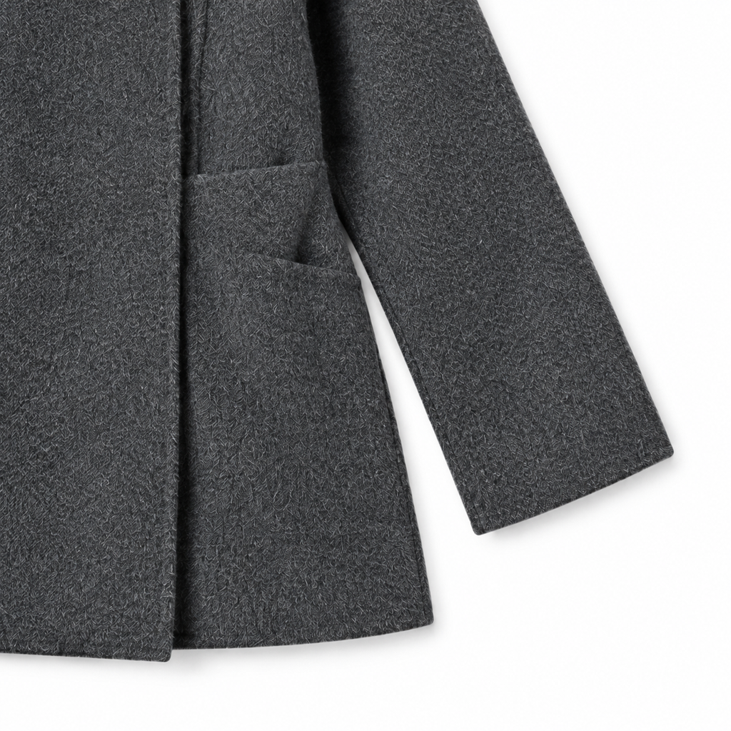 The Harriet Belted Stand-Collar Jacket - 岩雾灰 - Cuff and jacket hem