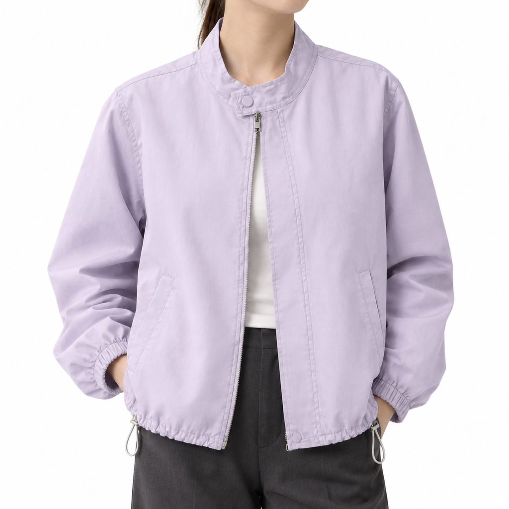 The Agnes Stand-Collar Short Jacket - Purple - Purple · Worn