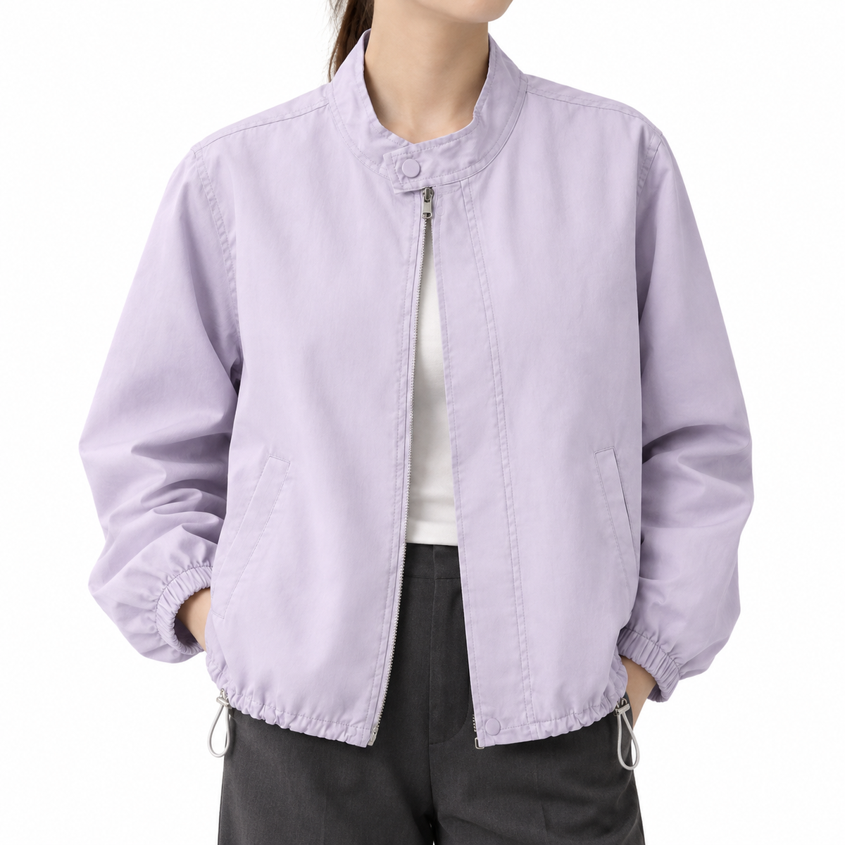 The Agnes Stand-Collar Short Jacket - Purple - Purple · Worn