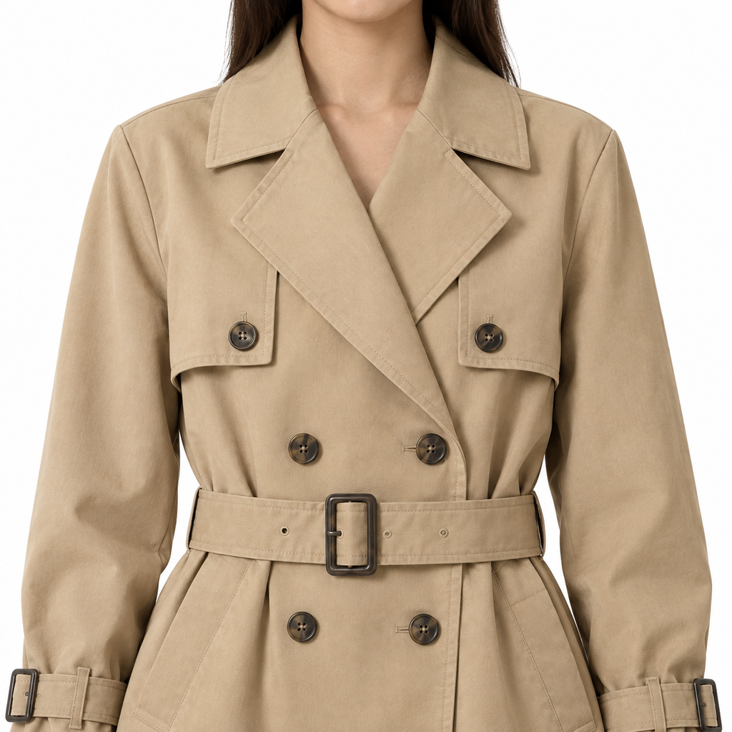 The Cecily Short Trench Jacket - 卡其色 - front detail