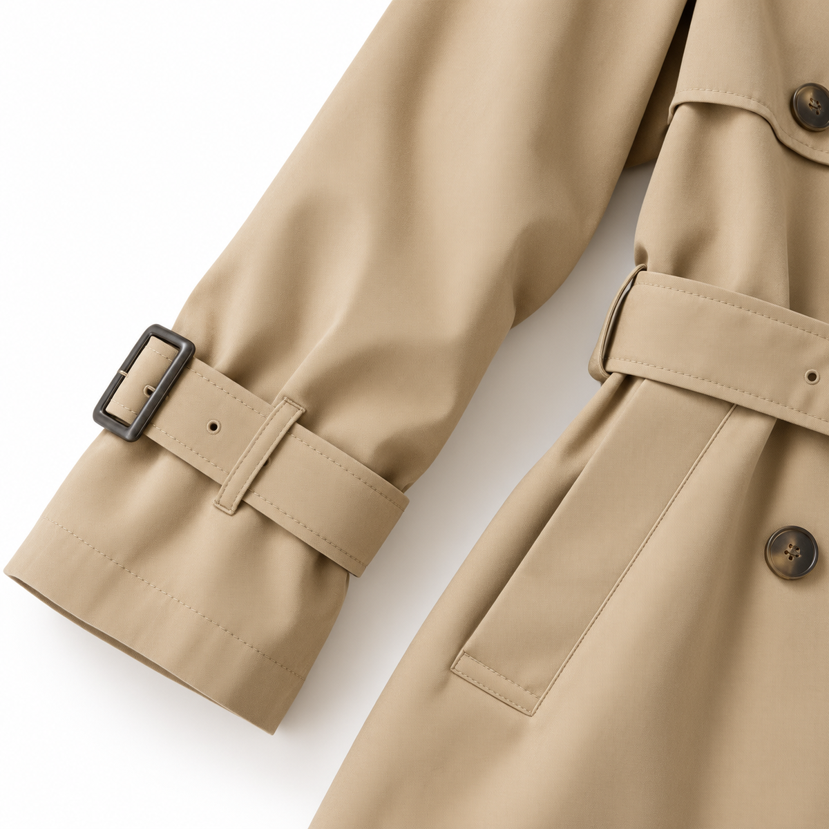 The Cecily Short Trench Jacket - 卡其色 - cuff pocket detail