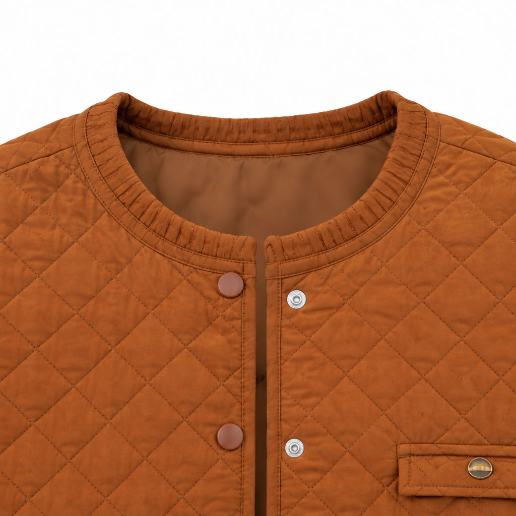 The Mabel Quilted Liner Jacket - Amber - Amber · Neckline detail