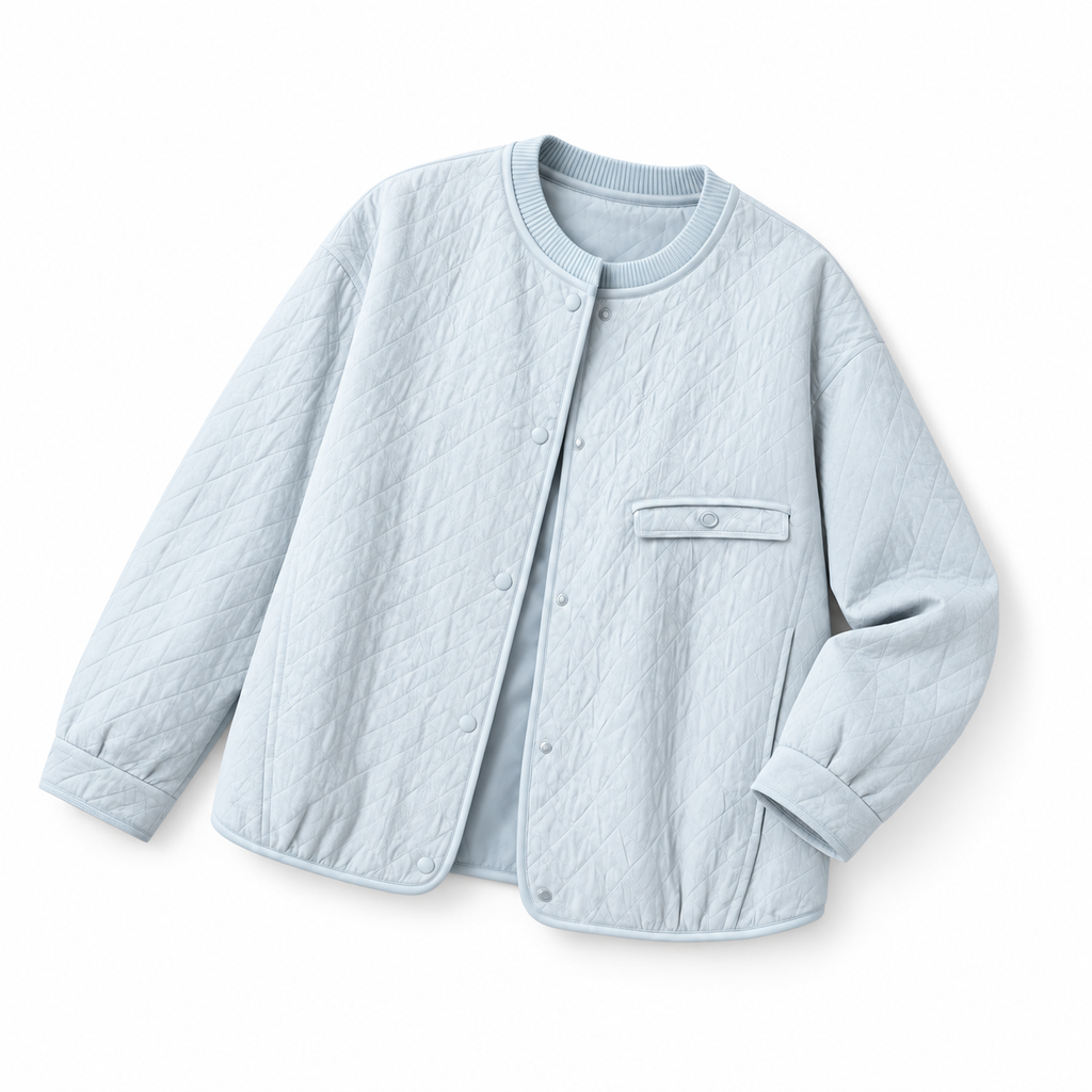 The Mabel Quilted Liner Jacket - Light Blue - Light Blue · Angled flat lay