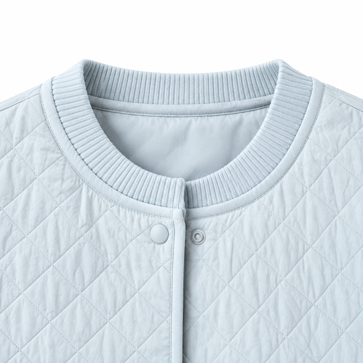 The Mabel Quilted Liner Jacket - Light Blue - Light Blue · Neckline detail