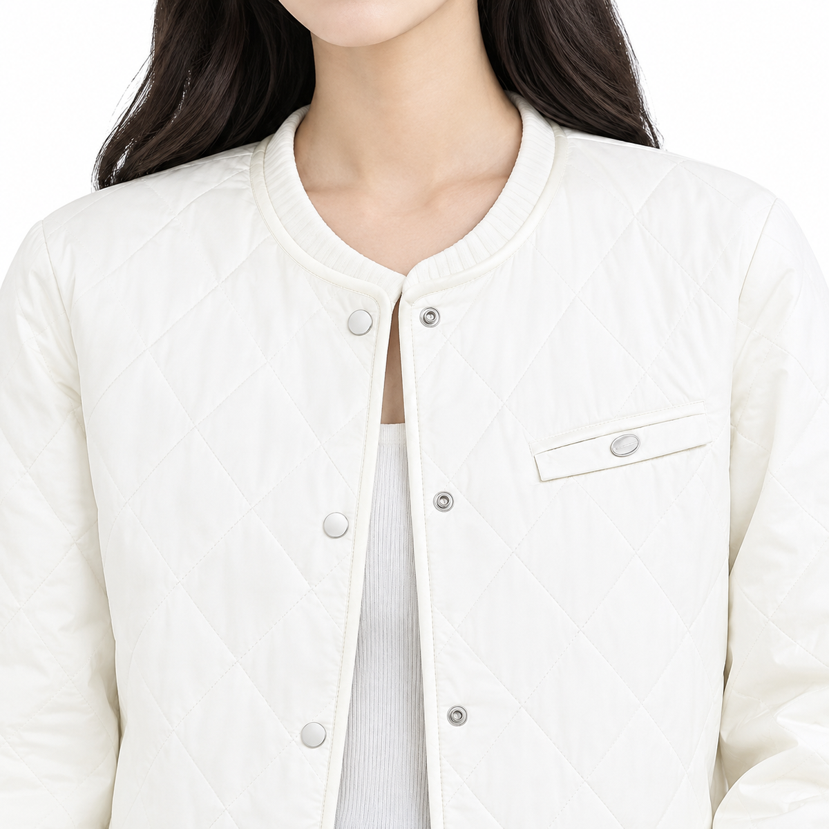 The Mabel Quilted Liner Jacket - 白色 - front detail